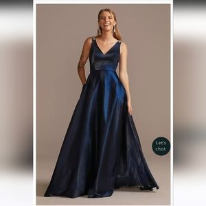 Davids Bridal V-Neck Satin Ball Gown with Crystal Strap Details Size 22